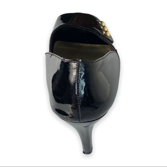 Dexter Black Patent Peep Toe Heels With Gold Studs Size 9 - Picture 11 of 12